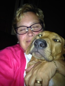 Erin and Fig, a puppy from her latest litter.